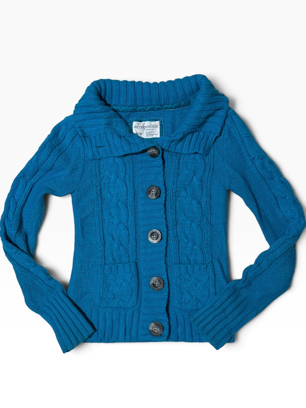 Aeropostale Y2K Blue Chunky Cable Knit Cardigan Sweater M